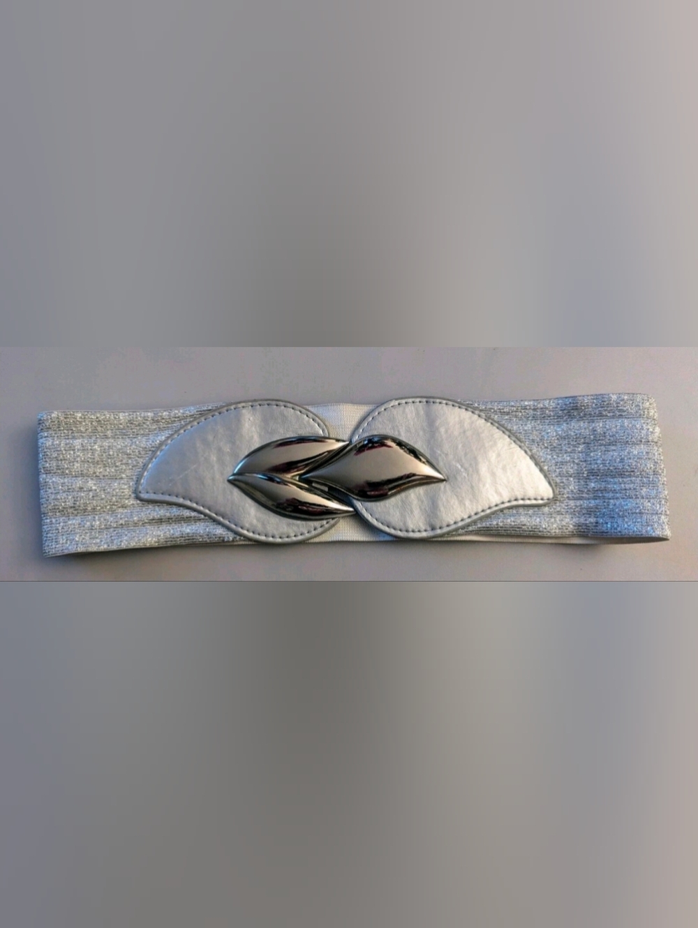 Vintage Faux Leather And Elastic Statement Belt With A Metal Hook Closure 27"x3"